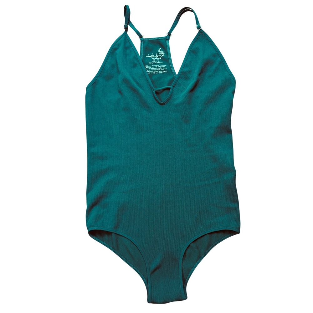 Free People Intimately Bodysuit Women M/L Green Ribbed‎ V-Neck Layering Festival